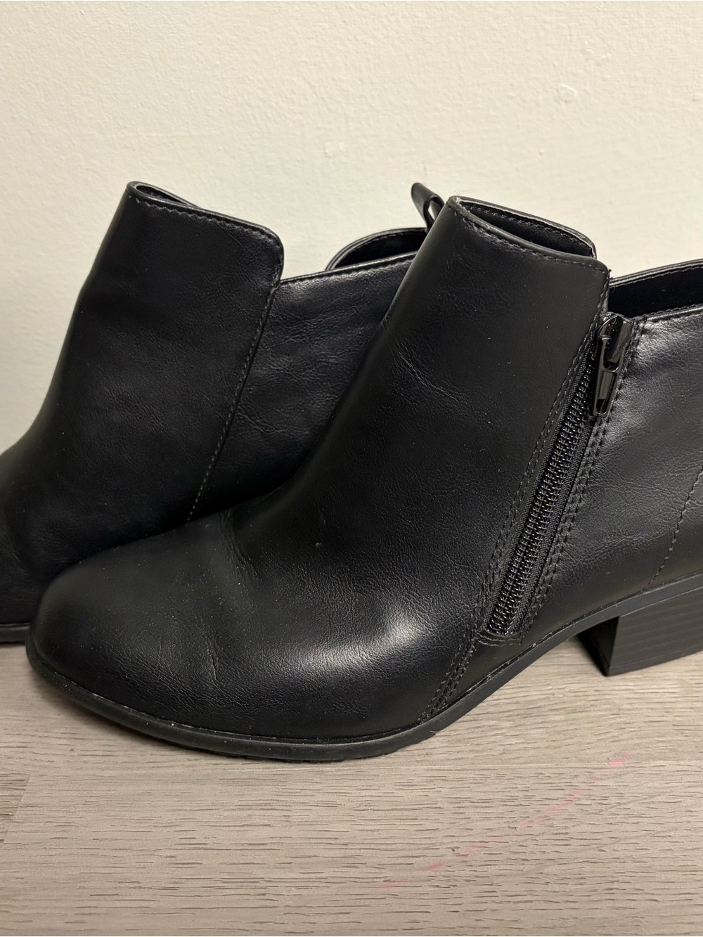 Women's Black Ankle Leather Booties with Side Zip Closure